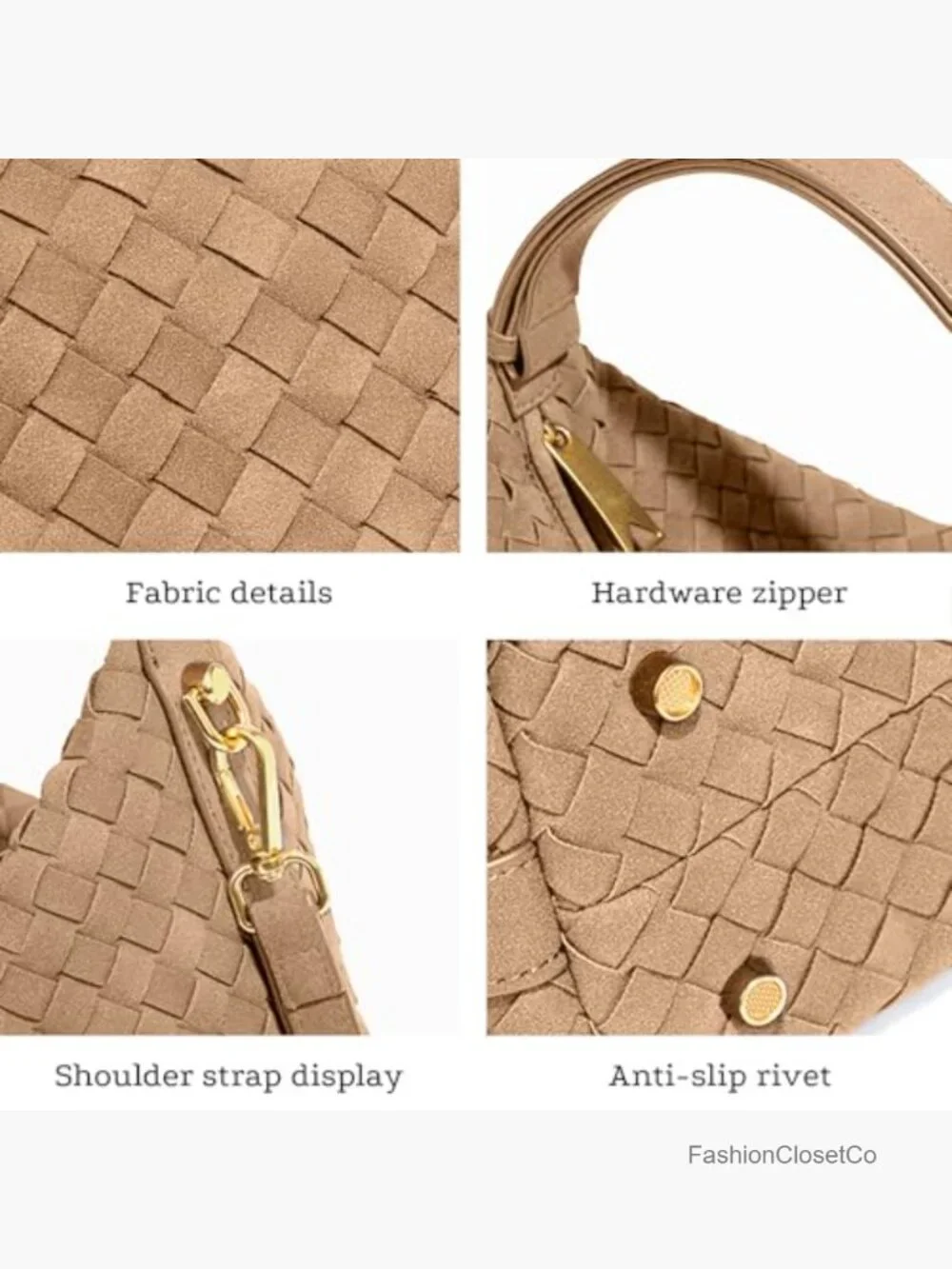 Woven Faux Suede Hobo Purse with Adjustable Straps Crossbody